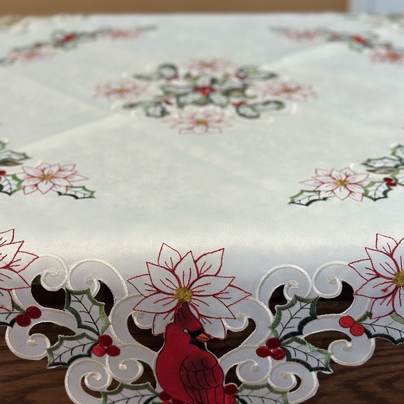 Festive Cardinal Embroidered Tablecloth - Picture 2 of 9